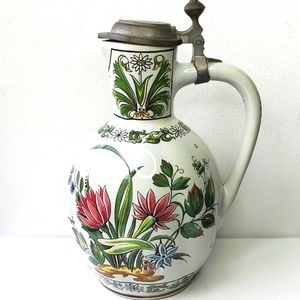Rare Mid Century GefaB West Germany Floral Wine Decanter Porcelain Vintage